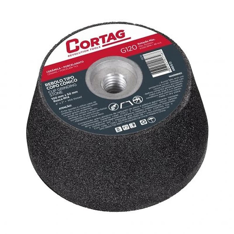 Rebolo Copo Cônico 4" (100mm) Grão 120 M14 Cortag 61750 — Campinas
