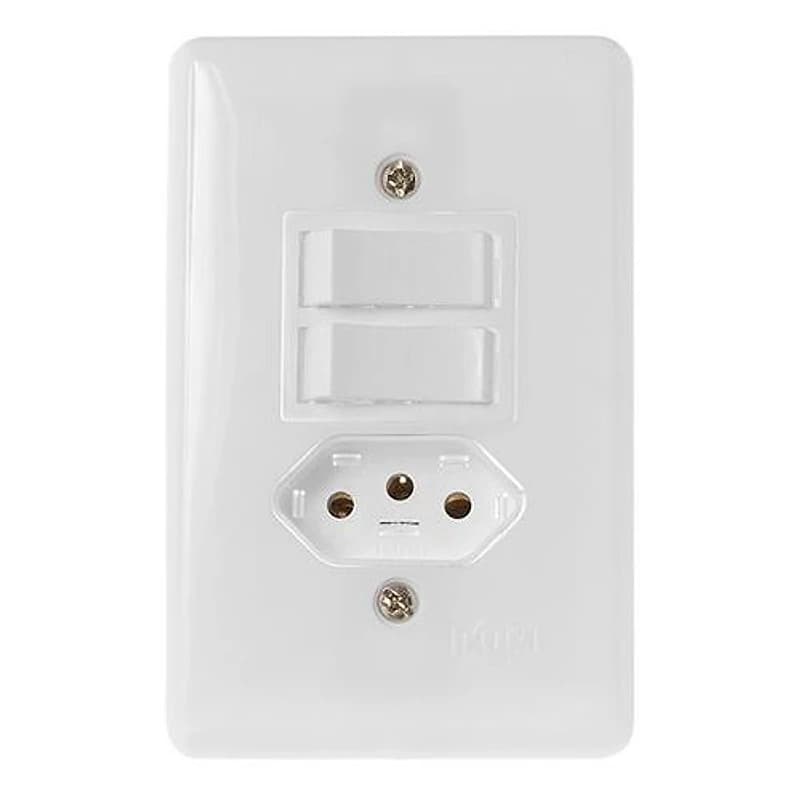 Conjunto 2 Interruptores Simples e Tomada 10A 4x2 Stylus Branco Ilumi 20210 — Campinas