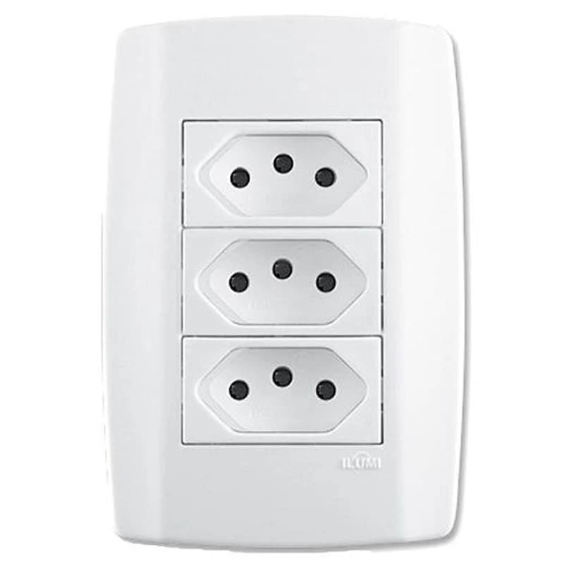 Conjunto 3 Tomadas 20A 4x2 Slim Branco Ilumi 80124 — Campinas
